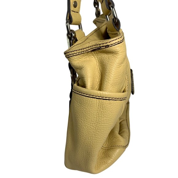 ETIENNE AIGNER Yellow Leather Shoulder Bag Multiple Zipper Pockets Double Handle - Picture 2 of 12